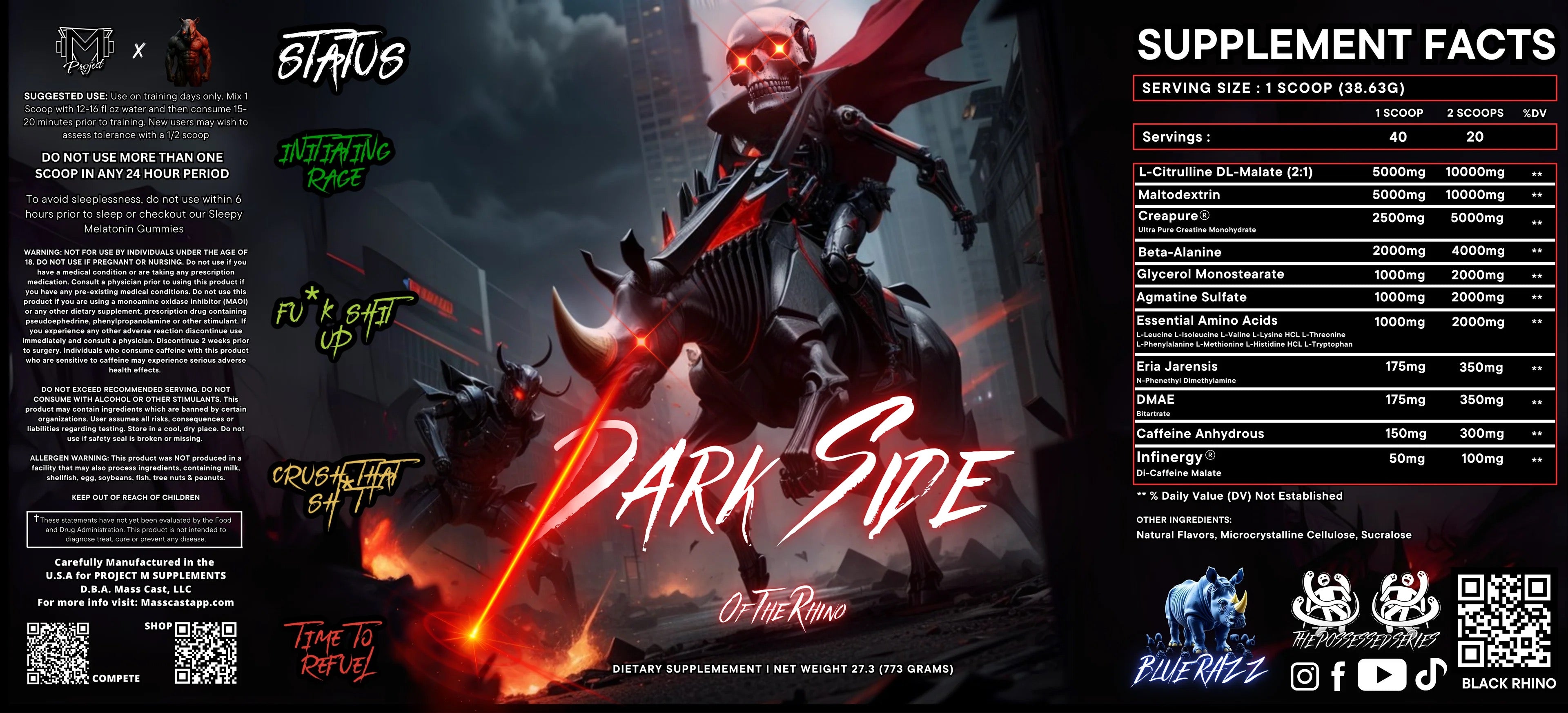 Dark Side Of The Rhino Pre-Workout 40/20 Servings