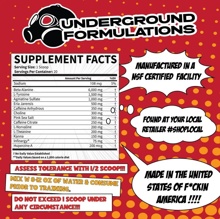 Demented Underground Formulation High Stim Pre-Workout Flavor Tropic Thunder