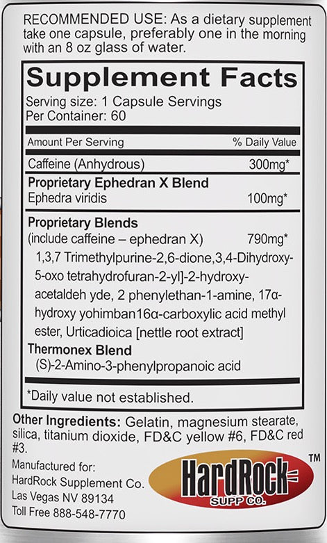 HardRock EPH 100 - 60 Capsules High Stim Fat Burner Pre-Workout